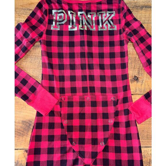 Victorias Secret PINK Womens 1-Piece Red Black Gold Plaid Pajamas Sleep Small - Picture 5 of 9